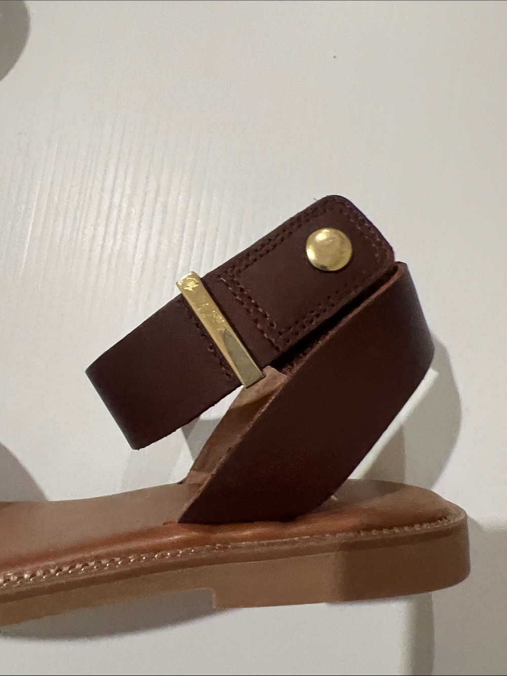 NEW - Franco Sarto Dark Brown Leather Ankle-Strap Sandals - Picture 3 of 6